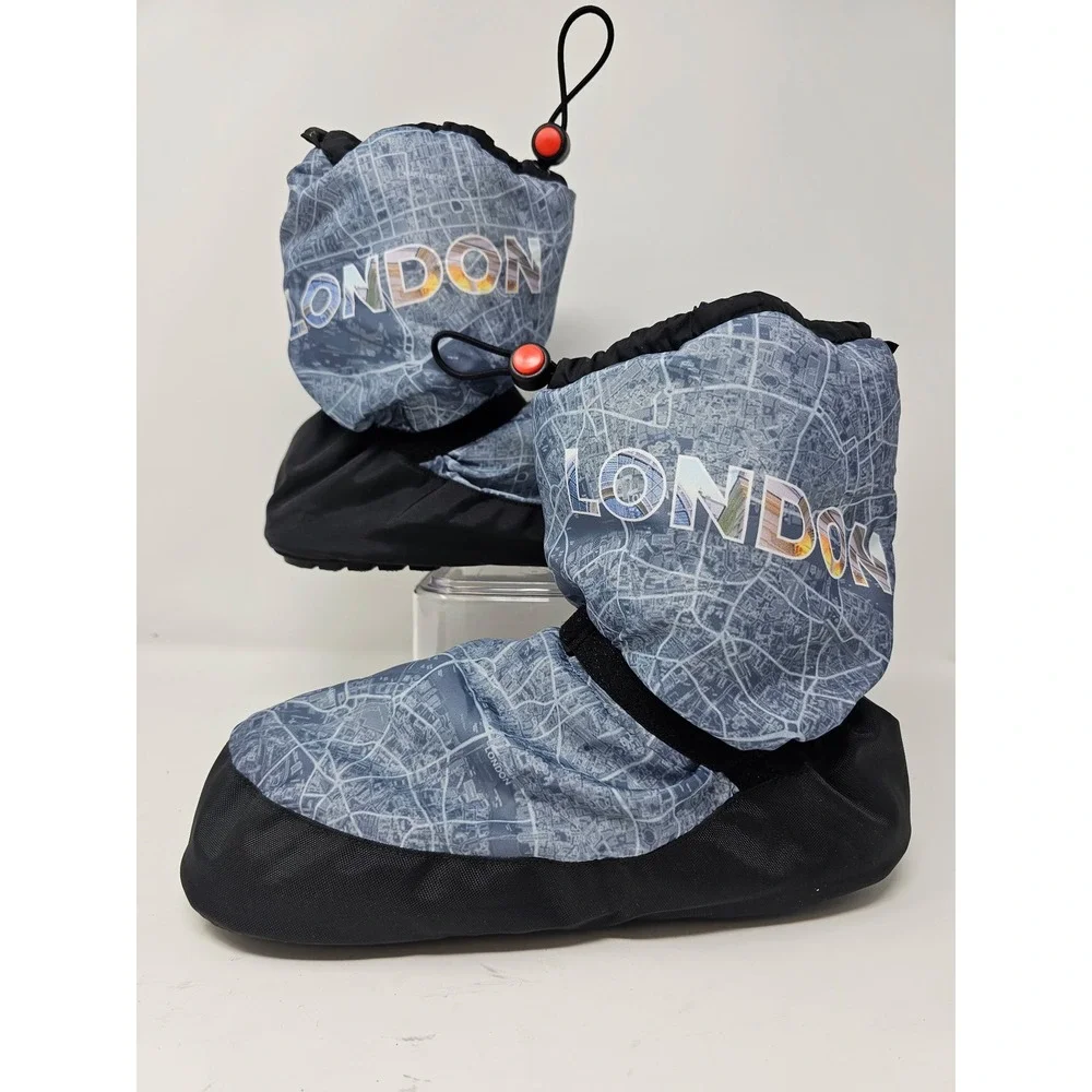 Lina & Max London Map Print Fleece‎ Lined Booties Slippers Warm Cozy Size L